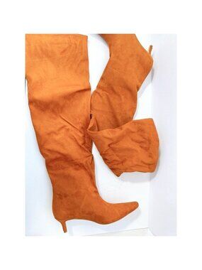 Size 7.5 Women’s Orange Faux Suede Over-the-Knee Boots Pointed Toe Slim Heel
